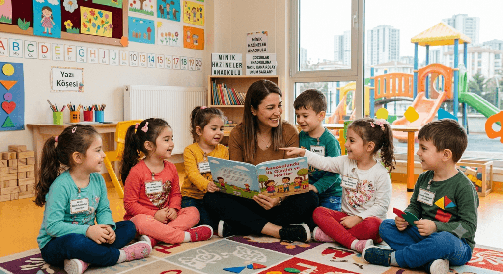 Özel Beylikdüzü Minik Hazineler Anaokulu'nda çocukların güvenli, sevgi dolu ve oyun temelli eğitim ortamını yansıtan okul öncesi eğitim fotoğrafı.