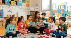 Özel Beylikdüzü Minik Hazineler Anaokulu'nda çocukların güvenli, sevgi dolu ve oyun temelli eğitim ortamını yansıtan okul öncesi eğitim fotoğrafı.